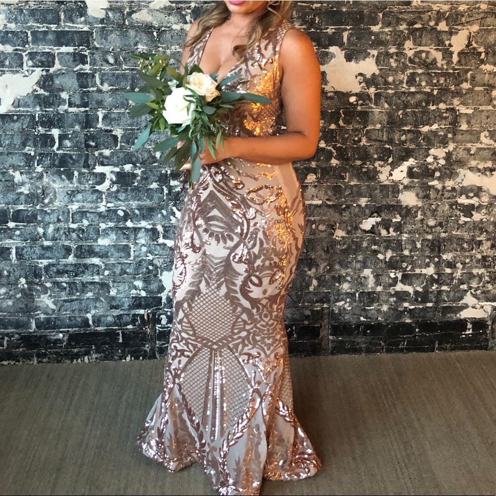 Rose Gold Sequin Bridesmaid Dress / Gown